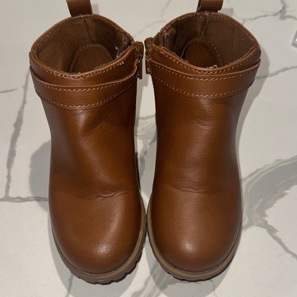 Girls Toddler Brown Ankle Booties Boots 9 Zip Up Cat and Jack